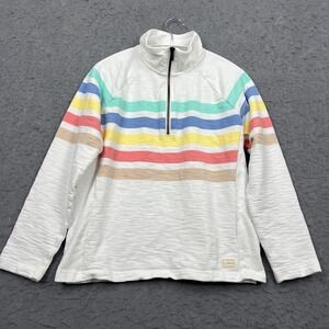 LL Bean Top Womens Small White Multi Stripe Peaks Island Quarter Zip Pullover